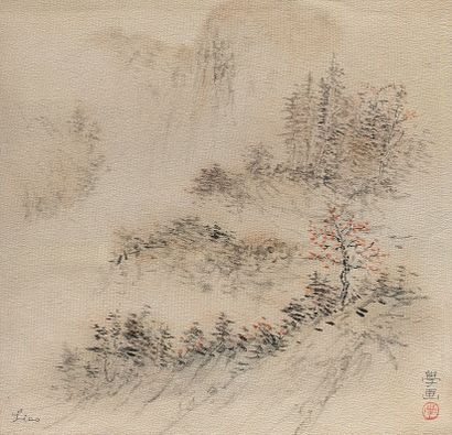 LIAO Xinxue (1906-1958) 
Mountainous landscape
Polychrome ink on silk. Signed upper...