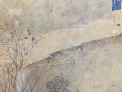 CHINE - XIXe siècle 
Ensemble de deux peintures, encre et couleurs sur papier, représentant...