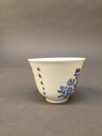 CHINE Sorbet en porcelaine décorée en bleu sous couverte de rocher percé et fleuri...