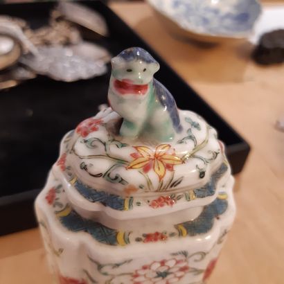 CHINE, Compagnie des Indes - XVIIIe siècle 
Flacon de forme polylobé en porcelaine...