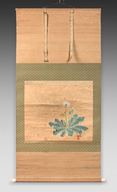 JAPON - Yokoyama Taikan (1868-1958) 
Encre et couleurs sur papier, pissenlits, leurs...