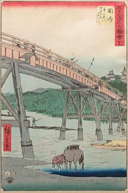 Utagawa Hiroshige (1797-1858) 
Oban yoko-e de la série Gojusan tsugi meisho zue,...