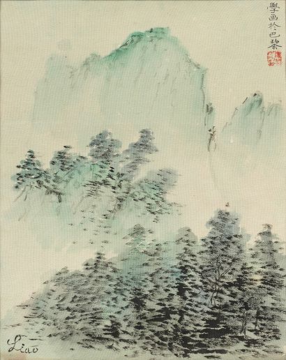 LIAO Xinxue (1906-1958) 
Paysage forestier
Paysage polychrome sur soie. Signé en...