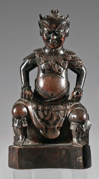 CHINE - fin du XIXe siècle 
Statuette en bois sculpté du dieu de la médecine.
(Manque...