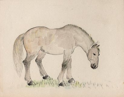 Attribué à LIAO XINXUE (1906-1958) 
Cheval
Crayon et encre sur papier. Non signé.
À...