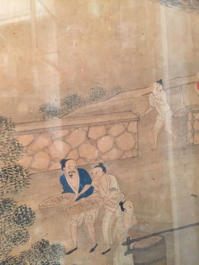 CHINE - XIXe siècle 
Ensemble de deux peintures, encre et couleurs sur papier, représentant...