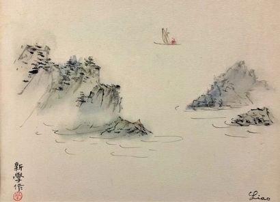 LIAO Xinxue (1906-1958) 
Lake landscape
Ink on silk. Signed lower left in Chinese...