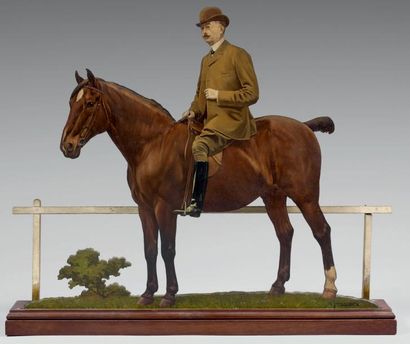 Arthur GOUVERNEUR, né en 1852 Portrait d'Edmond Blanc à cheval Silhouette en bois...