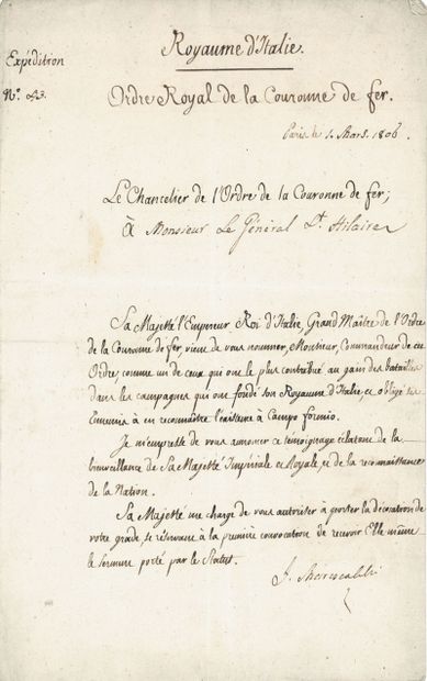 null Ordre de la Couronne de fer, fondé en 1805, brevet de commandeur attribué au...