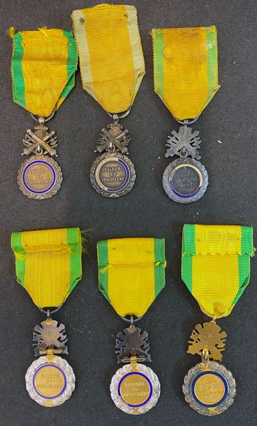 null Military medal, lot of six: five IIIrd Republic in silver, gilt and enamel,...