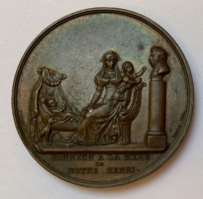 null Baptism of the Duke of Bordeaux, May 1, 1821, bronze medal by Vivier and Puymaurin,...