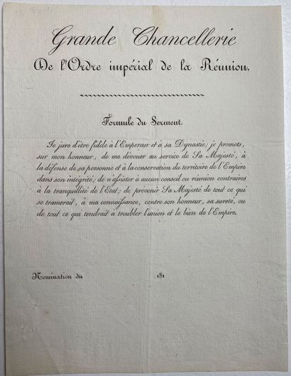 null Ordre de la Réunion, deux documents imprimés à en-tête de la Grande Chancellerie...
