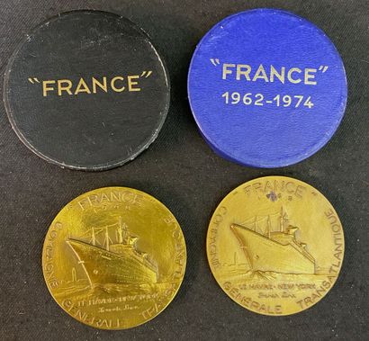 null Paquebot "France", set of two medals : one with Marianne's profile by J. H....