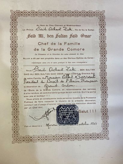 null Ensemble de vingt brevets attribués à Albert Sarraut :
- France, ordre de l'Étoile...