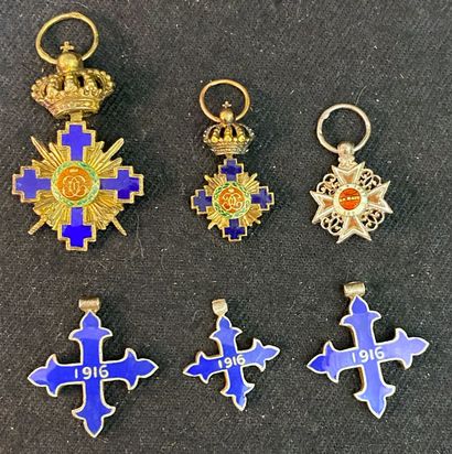 null Roumanie - Lot de six miniatures : deux de l'ordre de l'Étoile du 1er type,...