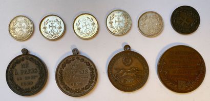null «Fides Spes», 1848-1872, lot de dix médailles : cinq petites en argent au profil...