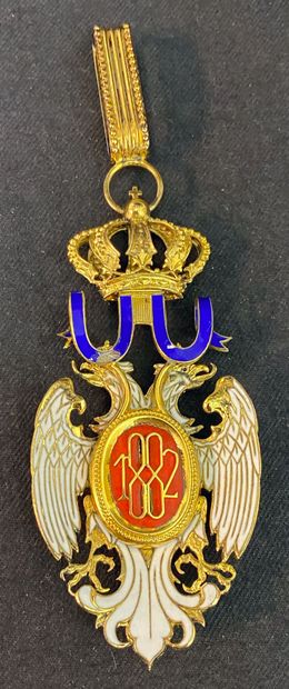 null Serbie - Ordre de l'Aigle Blanc, bijou de commandeur en vermeil et émail (petit...
