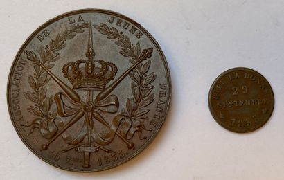 null Majorité d'Henri V, 29 septembre 1833, lot de deux médailles en bronze : une...