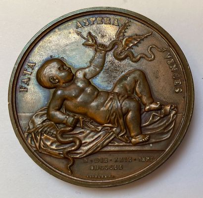 null Birth of the Duke of Bordeaux, September 29, 1820, large bronze medal by Gayrard,...