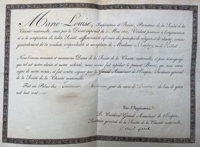 null Brevet de Dame de la Société de la Charité maternelle, imprimé sur vélin au...