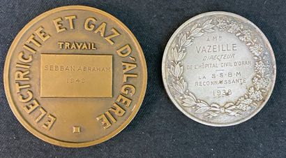 null Algeria, set of two medals: Electricity and gas of Algeria, by Lagriffoul in...