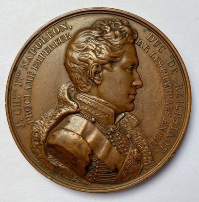 null The Duke of Reichstadt, bronze medal by Borrel, 1840, the prince in bust to...