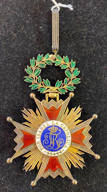  Spain - Order of Isabel the Catholic, jewel of commander in gilt and enamel, boar's...