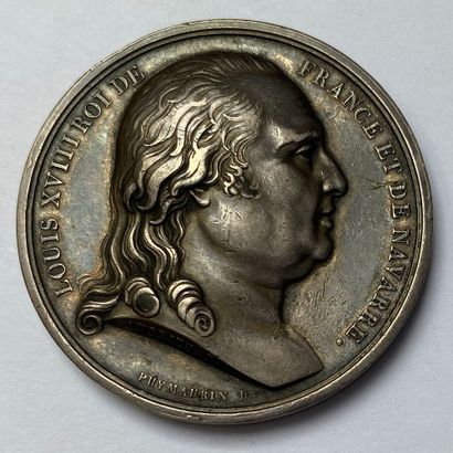 null Médaille de la Vaccine en argent au profil de Louis XVIII à droite par Andrieu...