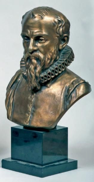 Attribué à Jean BULIO (1827-1911) Buste d'homme à la fraise en bronze doré, marqué...