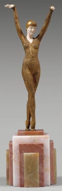 Demeter CHIPARUS (1886-1947) Dourga Chryséléphantine, épreuve en bronze à patine...
