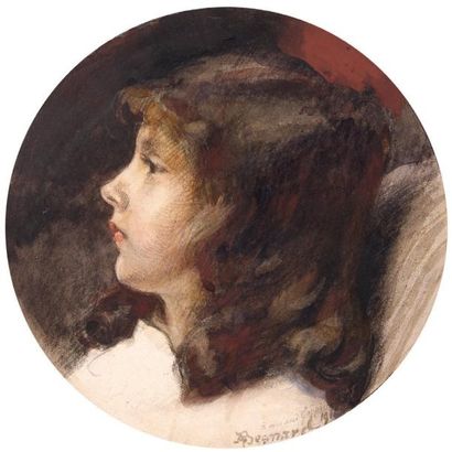 Albert BESNARD (1849-1934) Profil présumé de Marie-Thérèse Coppier enfant, 1916 Aquarelle...