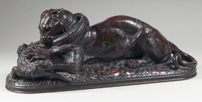 Antoine Louis BARYE (1795-1875) Tigre dévorant un gavial (première réduction) Grande...