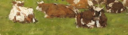 Eugène BOUDIN (1824-1898) Vaches au pâturage, 1880 Huile sur toile, signée et datée...