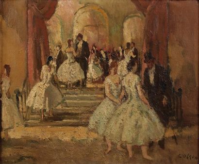 Jean-Louis Marcel COSSON (1878-1956) À l'opéra, danseuses et abonnés Huile sur toile,...