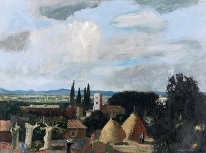 Roland OUDOT (1897-1981) Village méridional Huile sur toile, signée en bas à droite....