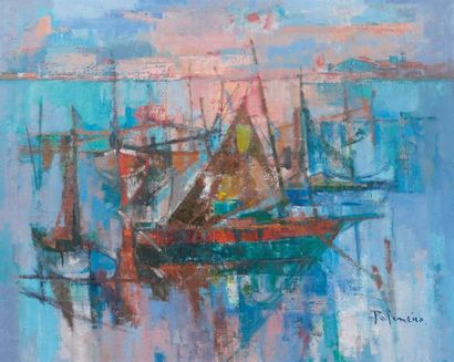José PALMEIRO (1901-1984) Lagune de Venise, Chiaggia Huile sur toile, signée vers...