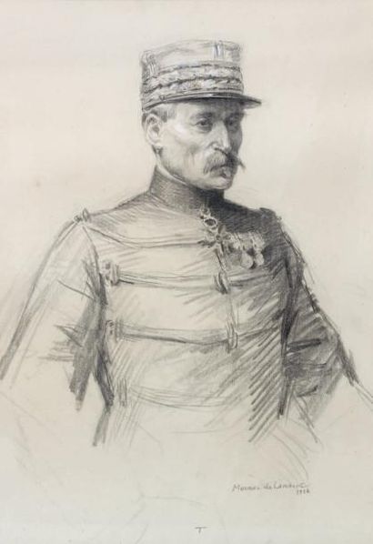 Maurice de LAMBERT (1873- 1942) Portrait du général Silvestre en dolman, coiffé d'un...
