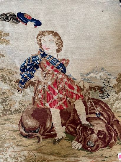 null Tapisserie au point : Jeune écossais et son chien. (Usures et manques)
Hauteur...