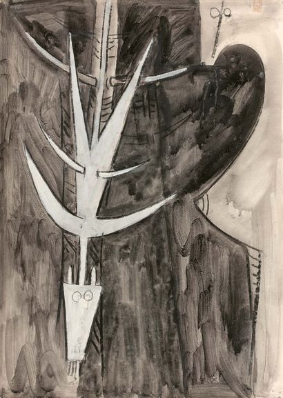 Wifredo LAM (1902-1982) Untitled, 1961
Ink and gouache on paper, signed and dated...