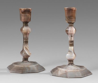 A pair of small agate torches with a baluster...