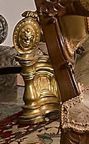 null Pair of gilded bronze andirons decorated with heraldic lions on a rocaille base,...