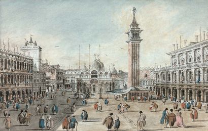 Giacomo GUARDI (Venise 1764 - Venise 1835) - Vue du pont du Rialto
- Vue de la place...