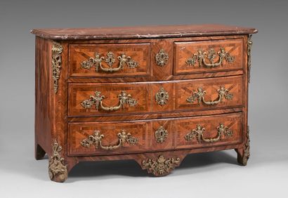 Violet wood veneer chest of drawers, opening...