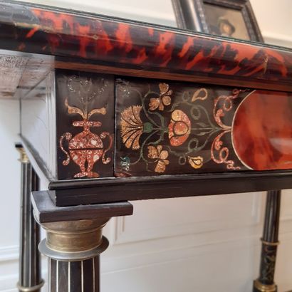 null Table with geometrical decoration inlaid with tortoiseshell, scagliole, mother-of-pearl...