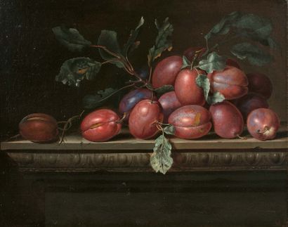 Entourage de Pierre Dupuis (1610-1682) - Nature morte aux quetsches
Huile sur toile,...