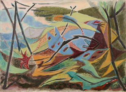 André MASSON (1896-1987) Paysage avec un oiseau mort, 1931
Huile sur toile.
39 x...