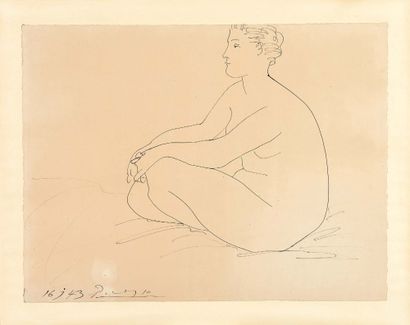 Pablo Picasso (1881-1973) Femme nue assise, 1943
Dessin à l'encre, signé et daté...