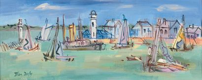 Jean DUFY (1888-1964) 
Entrée du port de Honfleur
Huile sur toile signée en bas vers...