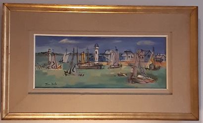 Jean DUFY (1888-1964) 
Entrée du port de Honfleur
Huile sur toile signée en bas vers...