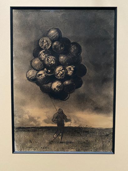 Odilon REDON (1840-1916) 
La grappe ou le marchand de ballons
Dessin au fusain et...